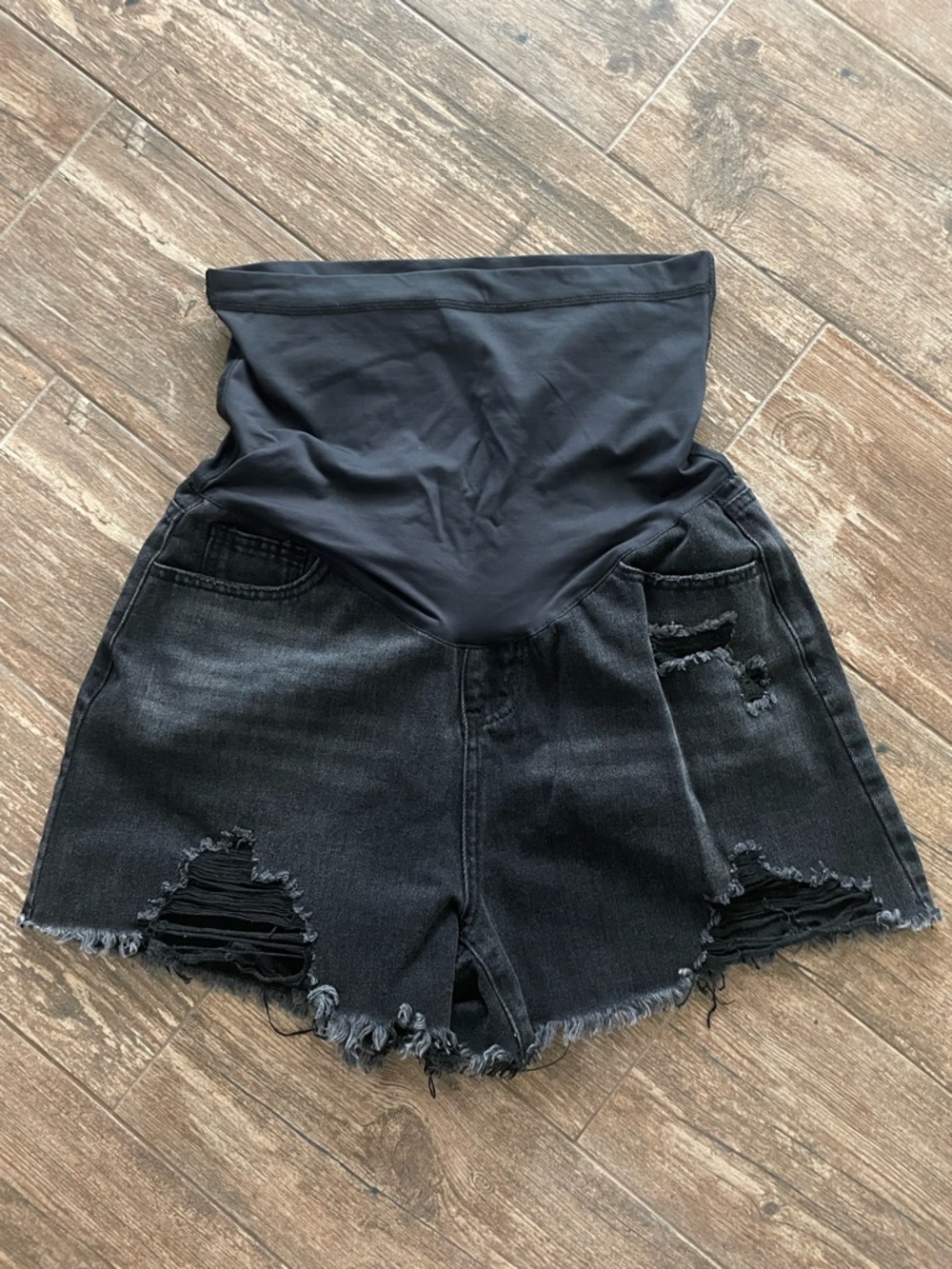 Pinkblush Black Maternity Distressed Denim Shorts